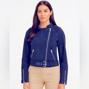 Banana Republic Vegan Suede Moto Jacket Dark Blue Women’s Size Small NWT Spring